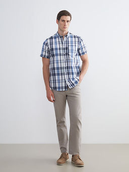 Regular Fit K?sa Kollu Ekose Poplin Erkek G?mlek