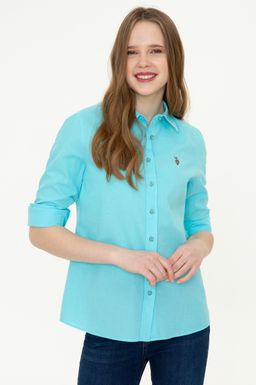 U. S. Polo Assn Женская базовая рубашка из льна с длинным рукавом бирюзового цвета - U.s. polo assn фото 4