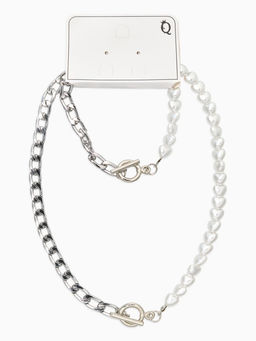 Набор 2 предмета: колье, браслет «Жемчужное сердце с цепочкой», 18 и 42 см, белый в серебре