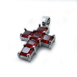 Подвеска крестик Красный из чешского стекла с алмазной огранкой