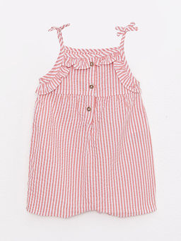 Kare Yaka Ask?l? ?izgili Pamuklu K?z Bebek Tulum