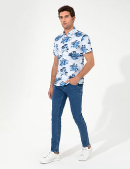 Голубая зауженная рубашка с коротким рукавом - Cacharel фото 4