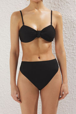 Trendyolmilla Siyah Bralette Dugumlu Dokulu Yuksek Bel Regular Bikini Tak?m? TBESS25BT00134  фото 3