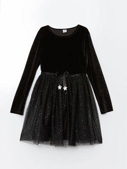 Bisiklet Yaka Kadife K?z ?ocuk Elbise