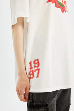 Футболка с короткими рукавами и круглым вырезом Cool Oversize с принтом - Defacto фото 6