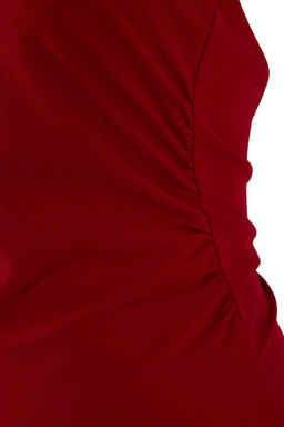 Teen K?rm?z? Fitted/Vucuda Oturan Boyundan Baglamal? Buzgulu Paper Touch Orme Bluz TWOSS26BZ00274