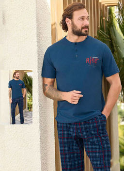 KM1847 Пижама: брюки и футболка СИНИЙ