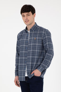 Мужская темно-синяя рубашка с длинным рукавом Неожиданная скидка в корзине