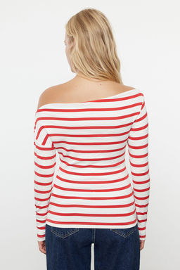 Lacivert Cizgili-Ekru Soft Touch/Yumusak Kumasl? Vucuda Oturan Esnek Orme Bluz TWOAW25BZ00063 - Trendyolmilla фото 15