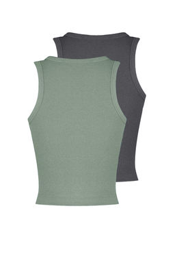 Antrasit-Mint 2li Paket Vucuda Oturan Crop Halter Yaka Fitilli Esnek Orme Atlet TWOSS21AL0058