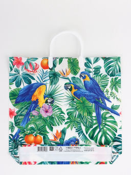 Цена за 5 шт. Пакет "Попугай, полиэтиленовый, пластиковая ручка 37х35 см 90 мкм