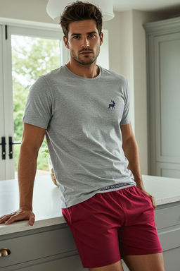TRENDYOL MAN Gri melanj- Bordo Slim Fit Geyik Nak?sl? Sortlu Orme Pijama Tak?m? TMNSS25PT00070 - Trendyolmilla фото 5