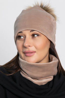 Комплект шапка с помпоном и снуд (бежевый) ШПС21-23М