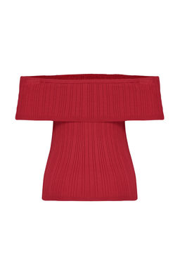 K?rm?z? Premium Iplik/Ozel Iplik Carmen Yaka Triko Ince Bluz TWOSS24BZ00511