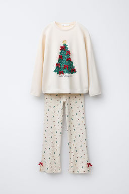 AGES 6-14 / TREE PRINT VELVET RIBBON PYJAMAS