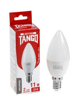 Цена за 2 шт. Лампа светодиодная TANGO, С37, 11 Вт, E14, 1045 Лм, 4000K, IP20, свечение нейтральное белое, матовое
