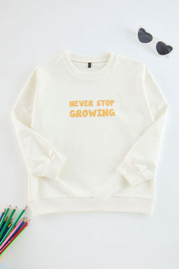 Ekru Erkek Cocuk Slogan Bask?l? Orme Sweatshirt TKDAW25SW00046