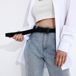 Ремень, ширина 3.5 см, резинка, пряжка металл, цвет чёрный - Simaland фото 3