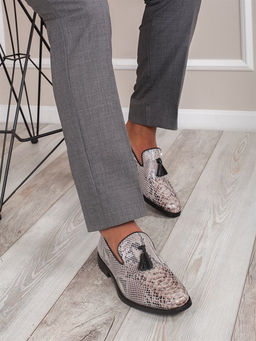 Лоферы мужские стильные легкие из натуральной кожи 28255-00 Бежевая рептилия