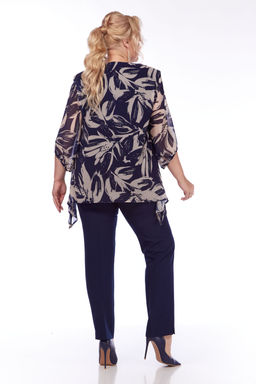 Костюм Элль стиль 2263/7 темно-синий/принт листья  фото 5