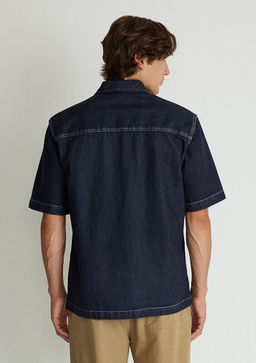 K?sa Kollu Denim Gomlek - Mavi фото 4