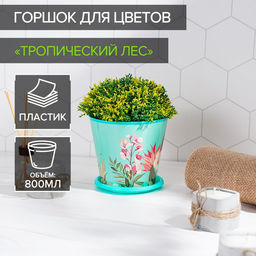 Цена за 2шт. Горшок для цветов Доляна Тропический лес, 800 мл, цвет зелёный