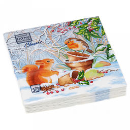Салфетки бумажные "Bouquet Home Collection Classic" 33х33см, 3-х слойные, 20 штук в упаковке, 100% целлюлоза, "Новогодняя беседа" (Россия)