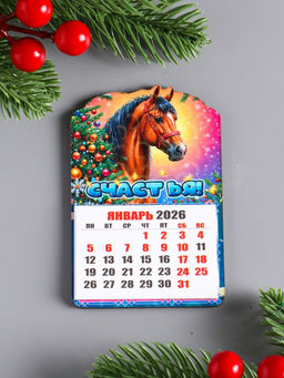 Цена за 2 шт. Магнит на холодильник и календарь отрывной 2026 «Новогодний конь. Счастья», 9.5×6.5 см
