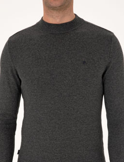 Antrasit Melanj Slim Fit _eyrek Yaka Basic Triko Kazak