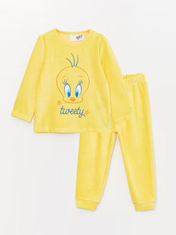 Tweety Bask?l? Kadife K?z Bebek Pijama Tak?m?
