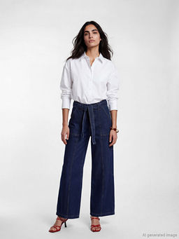 Beli Kemerli Wideleg Kad?n Jean Pantolon