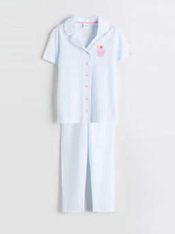 G?mlek Yaka ?izgili K?z ?ocuk Pijama Tak?m