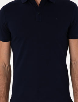 Lacivert Slim Fit %100 Pamuk Polo Yaka Basic T-shirt