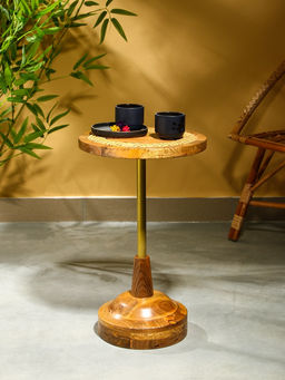 Столик кофейный, 35×35×55 см, манговое дерево, алюминий, коричневый