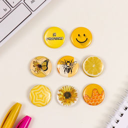 Набор значков на одежду, рюкзак, сумку Жёлтые, 8 шт., d=25 мм, закатные, 16.5?17 см