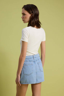 Bej Vintage Y?kama Yuksek Bel Denim Sort Etek TWOSS26SR00110 - Trendyolmilla фото 20