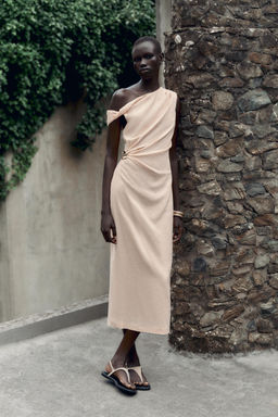 ASYMMETRIC MIDI DRESS WITH LINEN BLEND APPLIQUE - Zara фото 14
