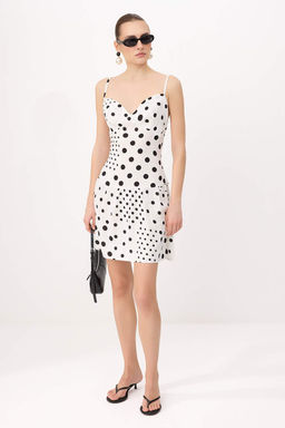 Siyah-Beyaz Puantiyeli Mini Dokuma Elbise TWOSS26EL00324