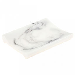 Набор для ванной "Камея" 4 предмета: дозатор для мыла 300мл; мыльница 12,4х8,5х1,8см; стакан для зубных щеток и зубной пасты; стакан 270мл; фурнитура пластик "под золото", акрил, бело-серый, в коробке (Китай)