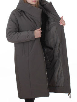 M-9102 GRAY/GREEN Пальто зимнее женское (верблюжья шерсть, 120 гр. холлофайбер)