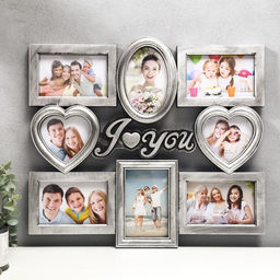 Фоторамка - коллаж на 8 фото 12?12, 10?15 см Я люблю тебя, пластик, мультирамка, серебро, 43?43 см