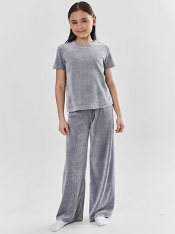 Комплект домашний для девочек серый велюровый