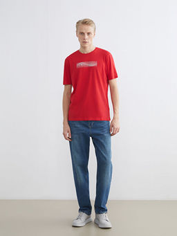 Bisiklet Yaka Bask?l? Penye Erkek Ti??rt