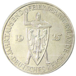 5 рейхсмарок 1925 года A Германия Тысячелетие Рейнской области (Рейнланда)