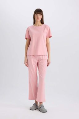 Fall in Love Pijama Tak?m? Regular Fit Bisiklet Yaka K?sa Kollu Ust Beli Lastikli Uzun Alt - Defacto фото 2