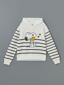 Kap??onlu Snoopy Bask?l? K?z ?ocuk Kal?n Sweatshirt