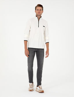 Beyaz Regular Fit Yar_m Fermuarl_ Polar Sweatshirt