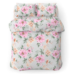 Постельное белье, комплект 2-х спальный "Душистый шиповник", 4 предмета: пододеяльник 175х215см, евро-простыня 220х240см, 2 наволочки 70х70см, поплин 115г/м2, хлопок 100%, упаковка "классическая" ПВХ 32х41см, "Домашняя мода" (Россия)