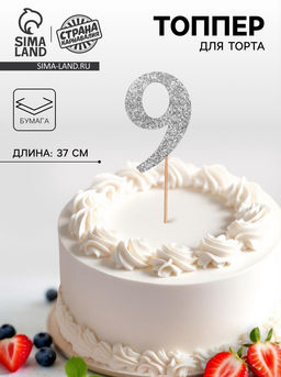 Цена за 10 шт. Топпер в торт «9», цвет серебро