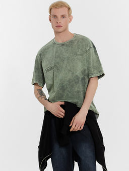 Футболка мужская серая с обработкой эйсид ACID WASH серый +печать 111858